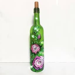 Pink Roses Wine Bottle with Fairy Lights thumbnail