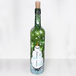 Snowman in Snowstorm Wine Bottle with Fairy Lights thumbnail