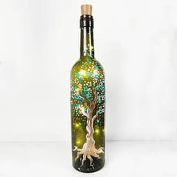 Teal and Gold Tree Wine Bottle with Fairy Lights thumbnail