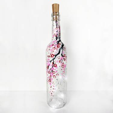 Paint Nite - Cherry Blossom Wine Bottle with Fairy Lights — Painting