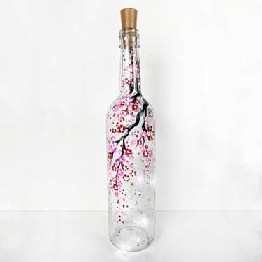 Cherry Blossom Wine Bottle with Fairy Lights - Paint Nite event in Chesterfield, MO