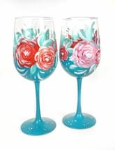 Blue Wine Glasses with Roses thumbnail
