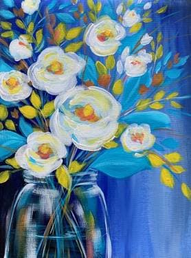 Blue Magnolia Bouquet - Paint and sip event at Night Owl Kitchen + Bar in Langley, BC - PaintNite.com