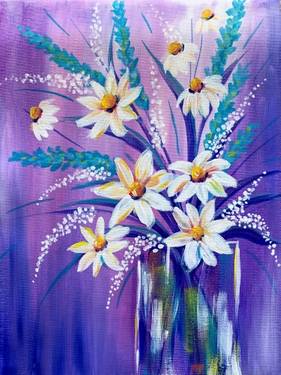 Paint & Sip — Spring Daisy Bouquet — Painting