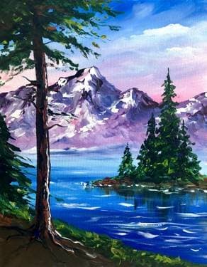 Happy Mountains and Trees - Paint Nite event in Richmond, BC