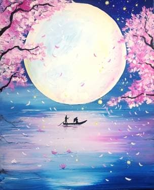 Cherry Blossom Dreamboat - Paint and sip event at Boston Pizza Courtneypark Mississauga in Mississauga, ON - PaintNite.com