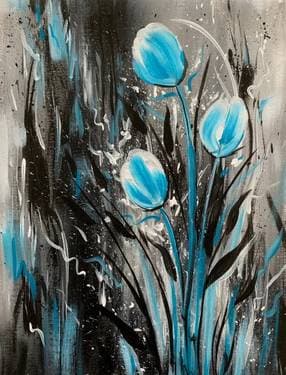 Abstract Teal Tulips - Paint and sip event at Eavesdrop Brewery in Manassas, VA - PaintNite.com