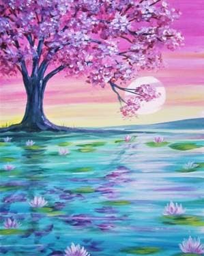 Morning on the Lily Pond - Paint and sip event at Blondie’s Breezeway Kitchen & Cocktails in St. Clair, MO - PaintNite.com