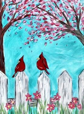 Spring Cardinals and Cherry Blossoms - Paint and sip event at Woodfire Tavern in Long Grove , IL - PaintNite.com