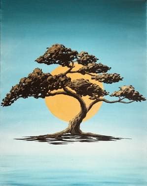 Golden Bonsai Tranquility - Paint and sip event at Wan Wang Restaurant in Worcester, MA - PaintNite.com