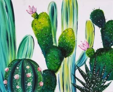 Summer Cacti - Paint and sip event at Tunnel Espresso in Pointe-Claire, QC - PaintNite.com