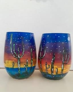 Cactus Sunset Stemless Wine Glasses thumbnail