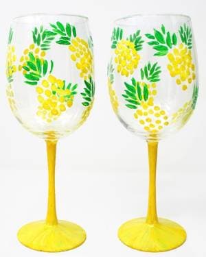 Pineapple Pattern Wine Glasses - Paint and sip event at Hops N Shine in Alexandria, VA - PaintNite.com