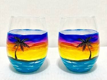 Tropical Sunset Wine Glasses - Paint and sip event at East End Brewing Company in Pittsburgh, PA - PaintNite.com