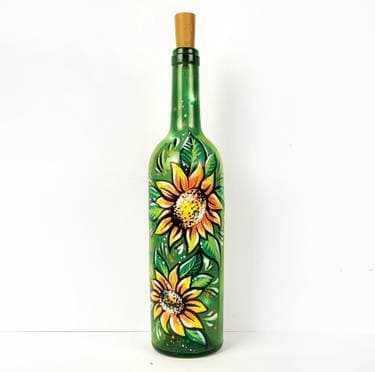 Perfect Sunflowers Wine Bottle with Fairy Lights - Paint and sip event at Epigram Brew Co in Tyngsborough, MA - PaintNite.com