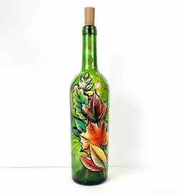 Fall Leaves Wine Bottle with Fairy Lights thumbnail