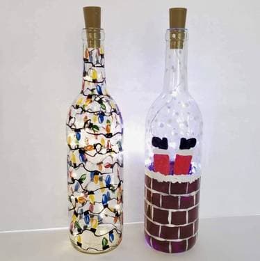 Choose Your Christmas Design - Wine Bottle & Fairy Lights - Paint and sip event at Houlihan's (Gambrills) in Gambrills, MD - PaintNite.com