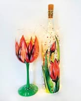 Spring Tulip Wine Bottle with Fairy Lights and Wine Glass thumbnail