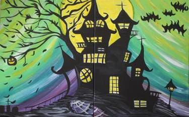 Haunted Moon Mansion - Partner Painting - Paint and sip event at Squatters Pub Brewery - Salt Lake City in Salt Lake City, UT - PaintNite.com