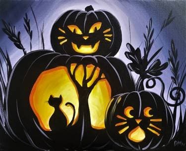 Pumpkin Cats - Paint and sip event at Mannheim Social Club in Brentwood, CA - PaintNite.com