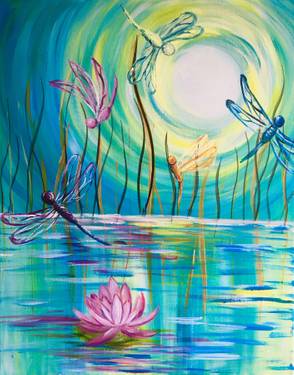Dragonflies And A Lotus Flower — Painting