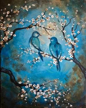 Vintage Blue Birds - Paint and sip event at 99 Restaurants: Tilton in Tilton, NH - PaintNite.com