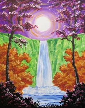 Secret Moonlit Waterfall - Paint and sip event at Logan's Roadhouse Chico in Chico, CA - PaintNite.com