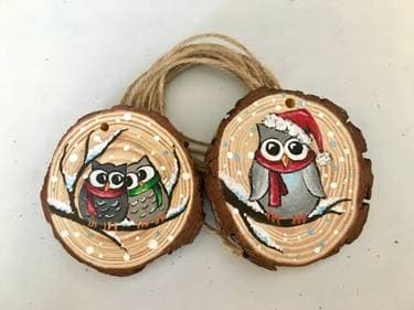 Owl Ornaments - Create Two - Paint and sip event at Mr Mikes Steakhouse in Saskatoon, SK - PaintNite.com