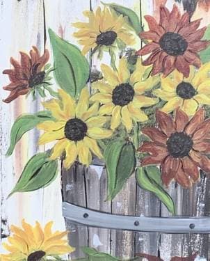 Fall Sunflower Wine Barrel - Paint and sip event at Hilton Pasadena in Pasadena , CA - PaintNite.com