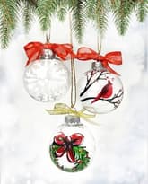 Set of 3 Christmas Ornaments - Bird, Wreath, Snowflake thumbnail