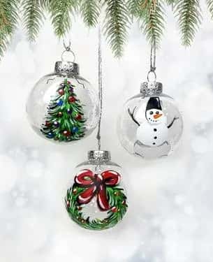Set of 3 Christmas Ornaments - Snowman, Wreath, Tree
