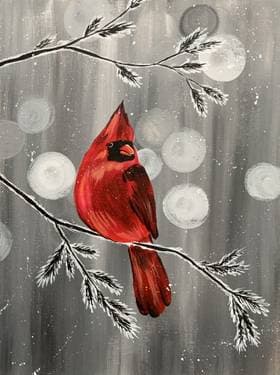 Cardinal's Winter Paradise - Paint and sip event at Two Twisted Posts Winery in Purcellville, VA - PaintNite.com