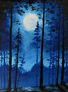 Paint Nite: Blue Moonlit Forest — Painting