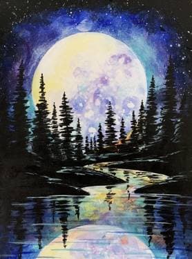 Full Moon Forest Reflections - Paint and sip event at The Canadian Brewhouse - Mahogany in Calgary, AB - PaintNite.com