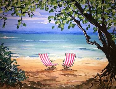 Hawaiian Beach Bliss - Paint and sip event at Great American Beer Hall in Medford, MA - PaintNite.com
