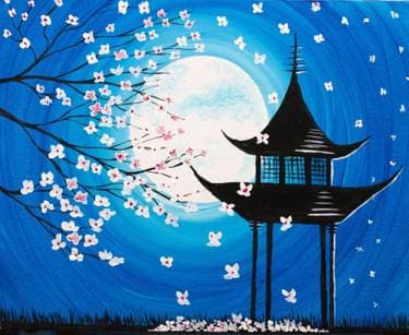 Moonlit Blossoms by the Pagoda - Paint Nite event in Bettendorf, IA