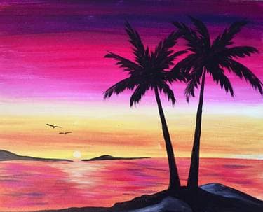 Tropical Sunset Love Birds - Paint and sip event at Les 3 Brasseurs Pointe-Claire in Pointe-Claire, QC - PaintNite.com