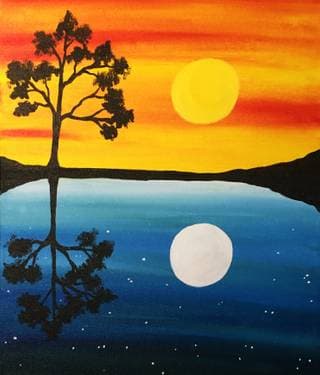 Day into Night Reflection - Paint and sip event at Bread Fruit Tree Too in stockton, CA - PaintNite.com