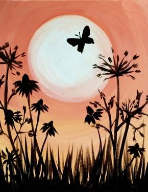Peach Sky and a Butterfly — Painting