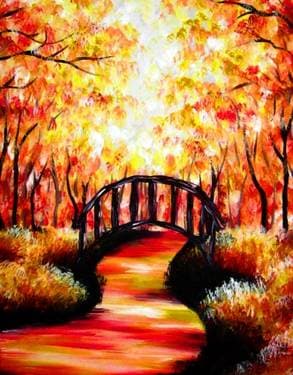 Bridge Under The Autumn Forest - Paint and sip event at Boston Pizza Simcoe in Simcoe, ON - PaintNite.com
