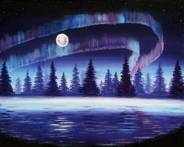Moonlit Aurora Lake - Paint and sip event at Pony Corral (Downtown) in Winnipeg, MB - PaintNite.com