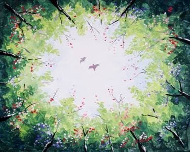 Love Birds Playing Over The Forest - Paint and sip event at Charley's Place in Glendale, AZ - PaintNite.com