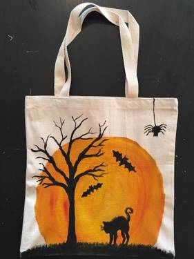 Aloft Lexington's Halloween Tote Bag Paint Nite with Black Light Paint! — Painting