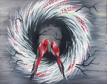 Winter birds on a wreath - Paint and sip event at East Side Heartland in Mississauga, ON - PaintNite.com