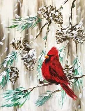Red Cardinal in a Winter Pine