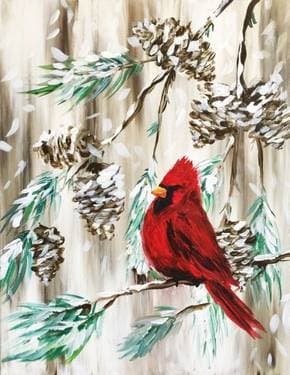 Red Cardinal in a Winter Pine - Paint and sip event at Olde Sonoma Public House in Sonoma, CA - PaintNite.com