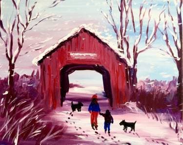 The Covered Bridge in Winter - Paint and sip event at Nixx Pub in Calgary, AB - PaintNite.com