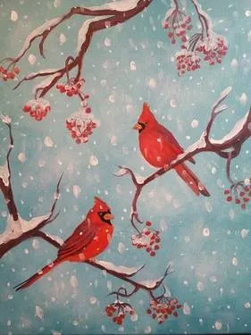 Cardinal Joy at the Dosa Spot Restaurant — Painting