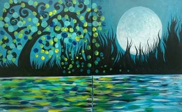 Moonlit Emerald Tree Partner Painting - Paint and sip event at Malted Diner in San Diego, CA - PaintNite.com