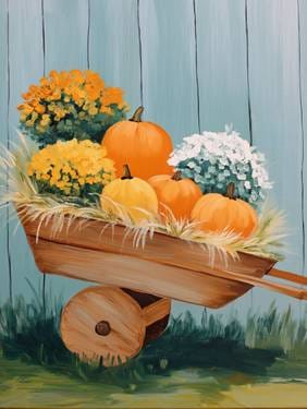 Rustic Wheelbarrow and Fall Pumpkins, 9/29/26 — Painting